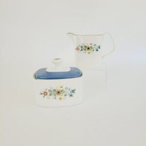 Royal Doulton Pastorale Creamer & Sugar Bowl, Floral Band, Vintage c.1970-90